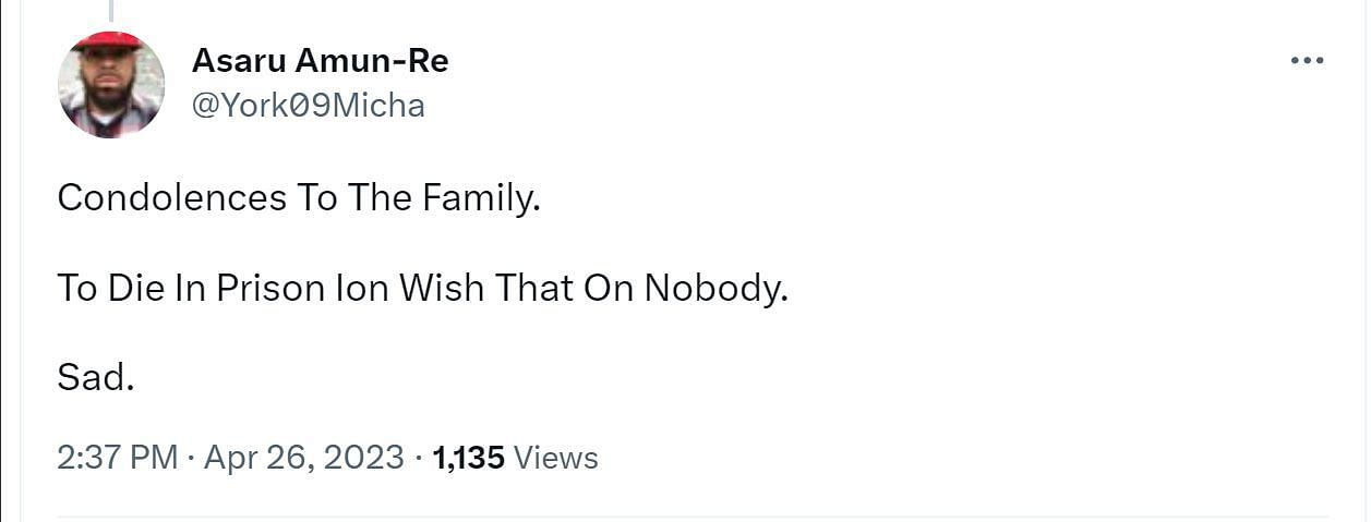 A comment reacting to Suede's death (Image via Twitter/ @York09Micha)